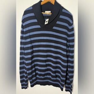 GAP Men's V-Neck Sweater in Blue and Black Stripes